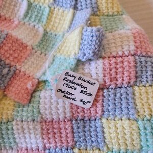 Vintage 1960s Baby Blanket Checkerboard Pastel 35x50 Handmade